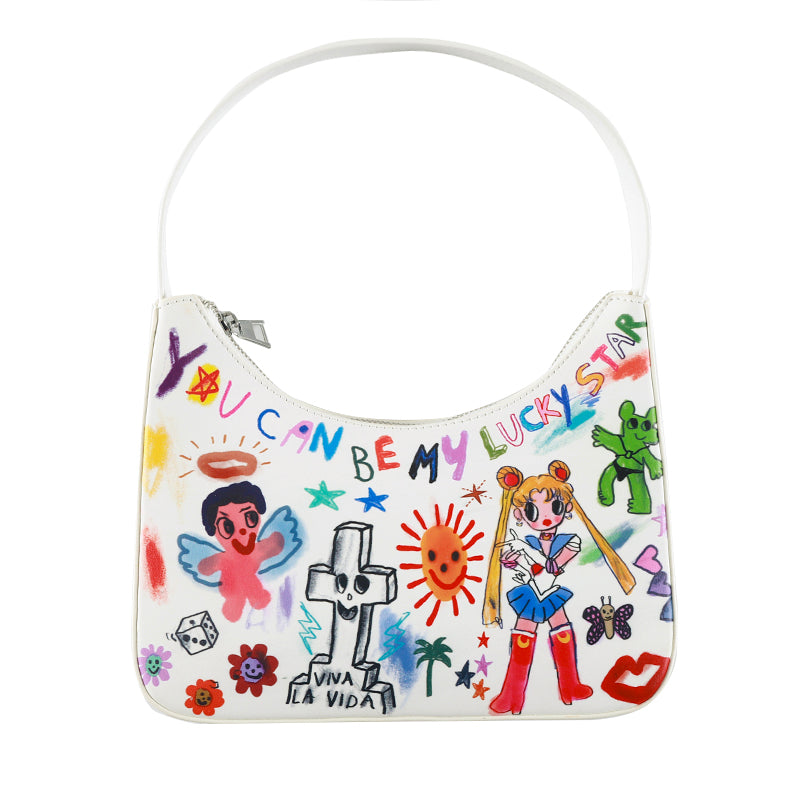 Colorful Artistic Shoulder Bag - Vibrant Printed PU Leather Tote