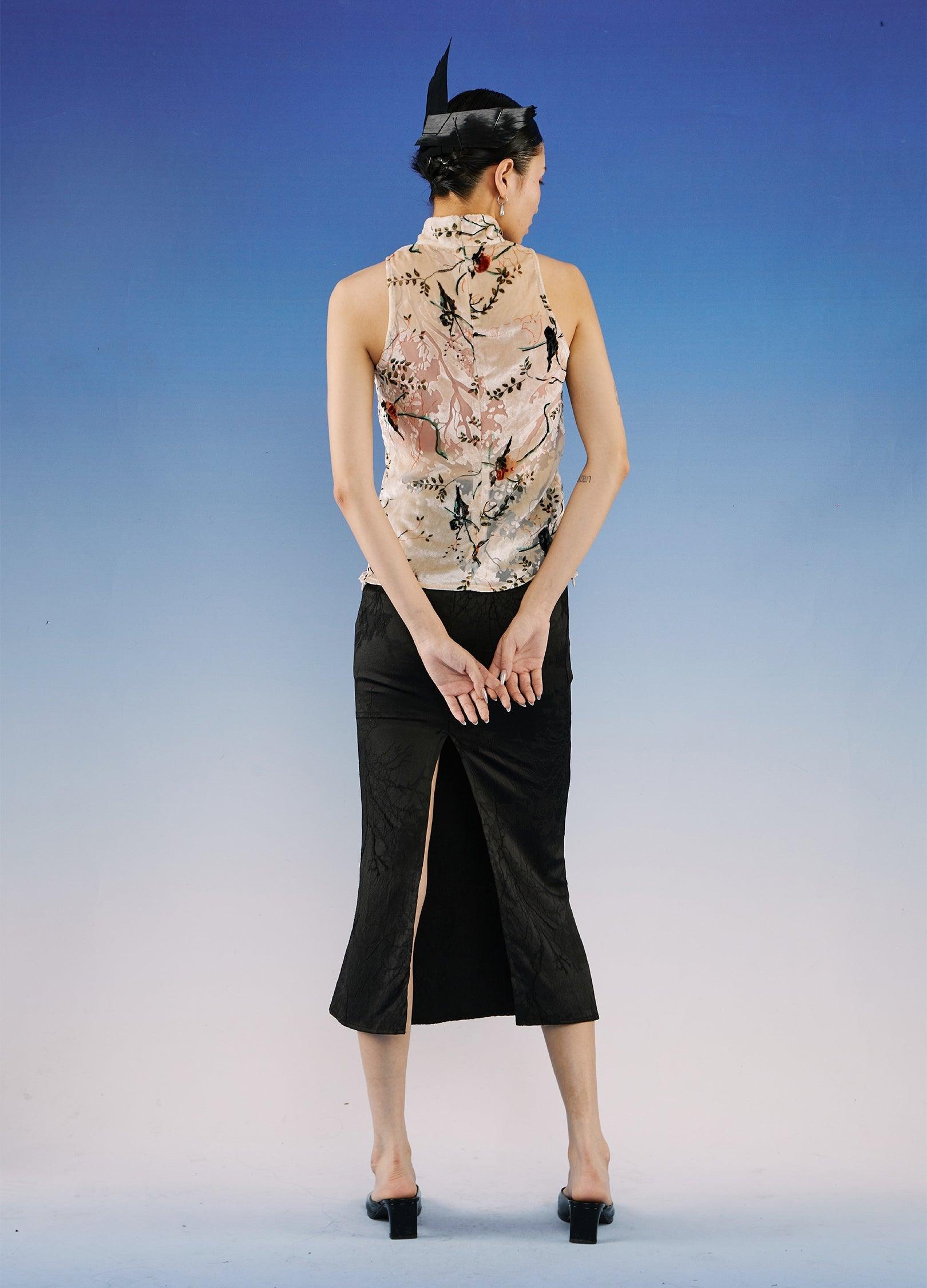 Elegant Floral Mock Neck Top - chiclara