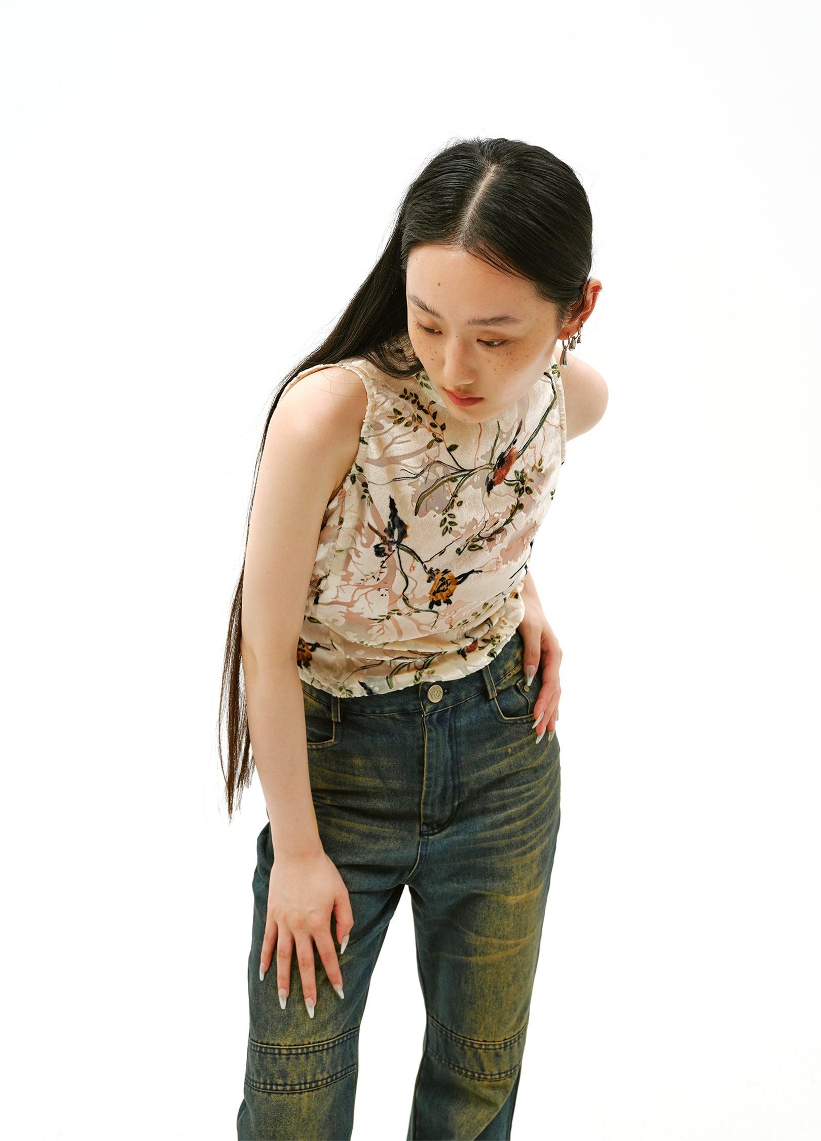 Elegant Floral Mock Neck Top - chiclara