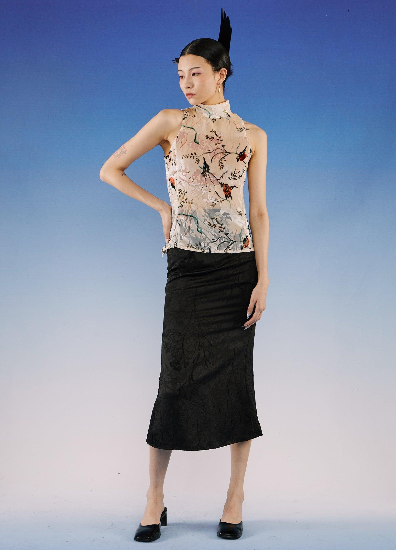 Elegant Floral Mock Neck Top - chiclara