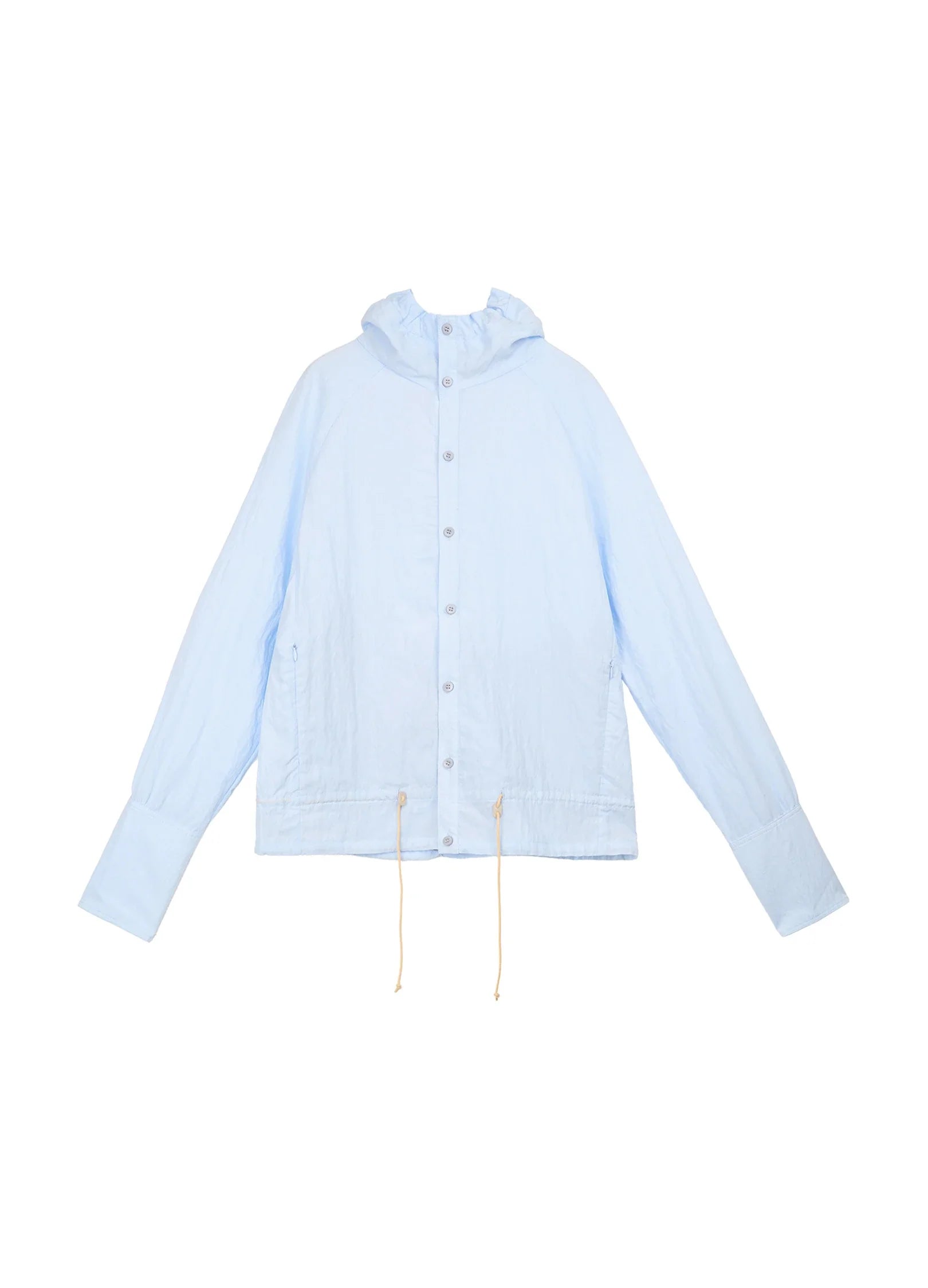 Pleated-Hood Drawstring Shirt