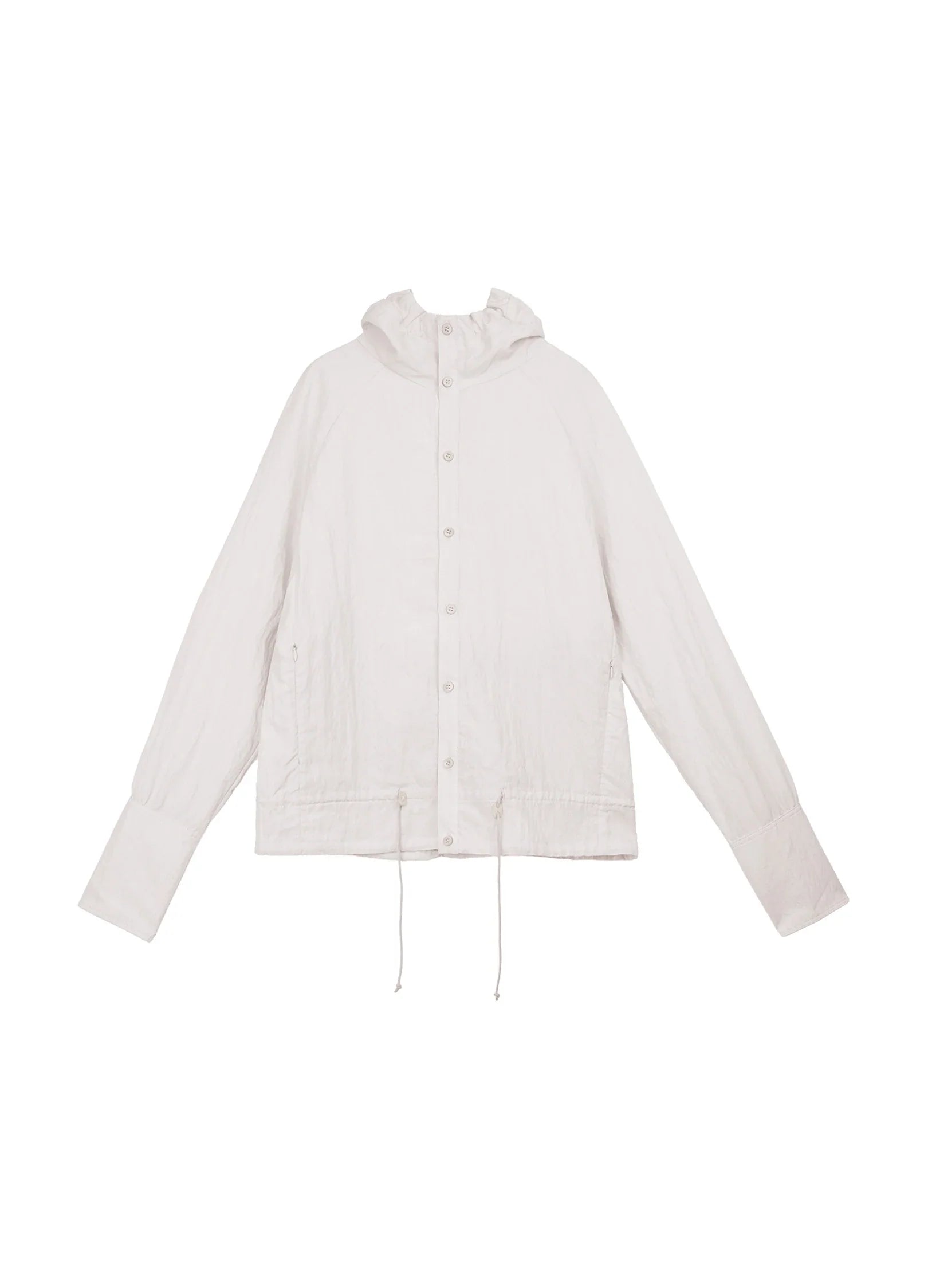 Pleated-Hood Drawstring Shirt