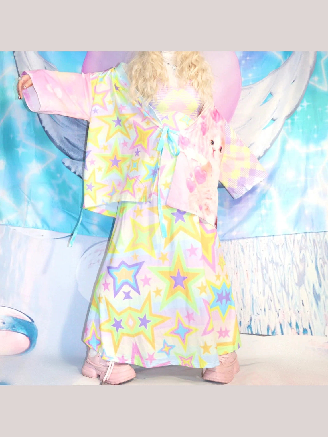 Pastel Rainbow Star Kimono Dress