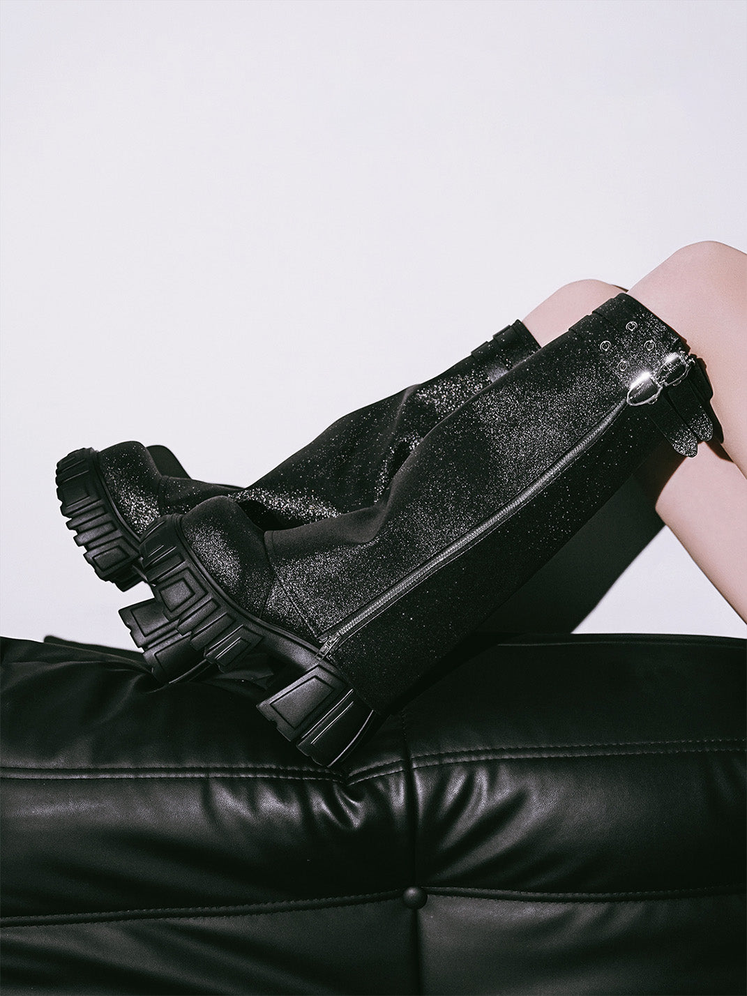 Black Starry Platform Martin Boots With Removable Shaft