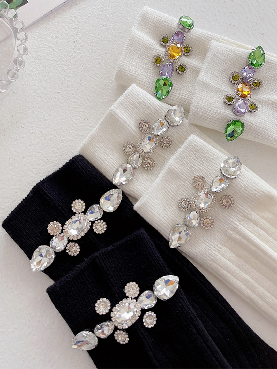 Rhinestone Embellished Calf Socks