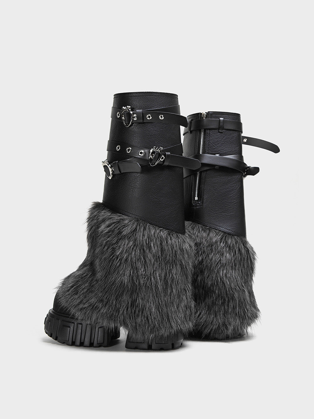 Platform Martin Boots with Removable Fur Shaft