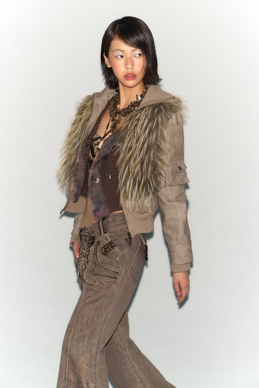 Faux Fur Trim Bomber Jacket