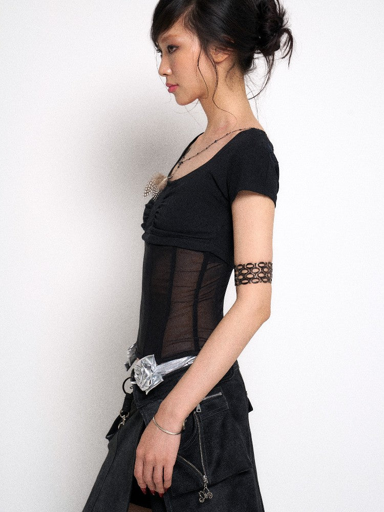 Corset-Style Top with Mesh Panels