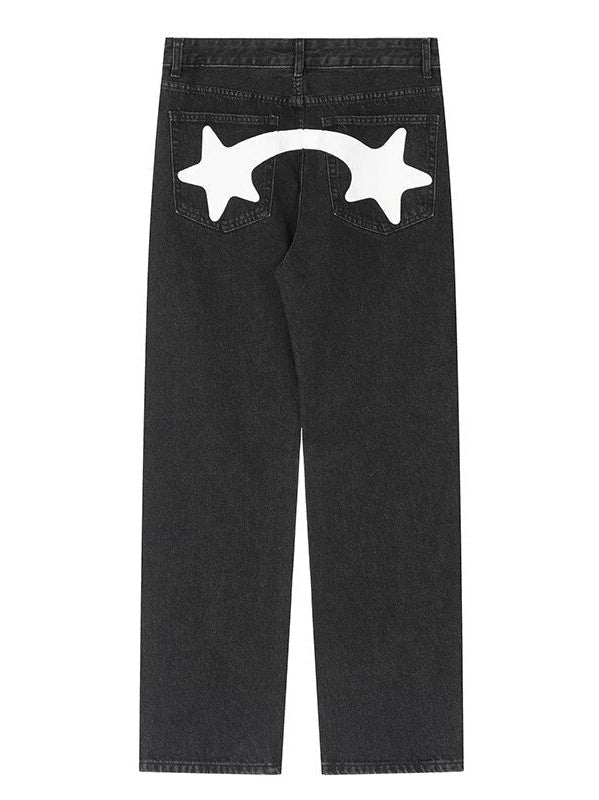 Star-Pocket Wide-Leg Jeans