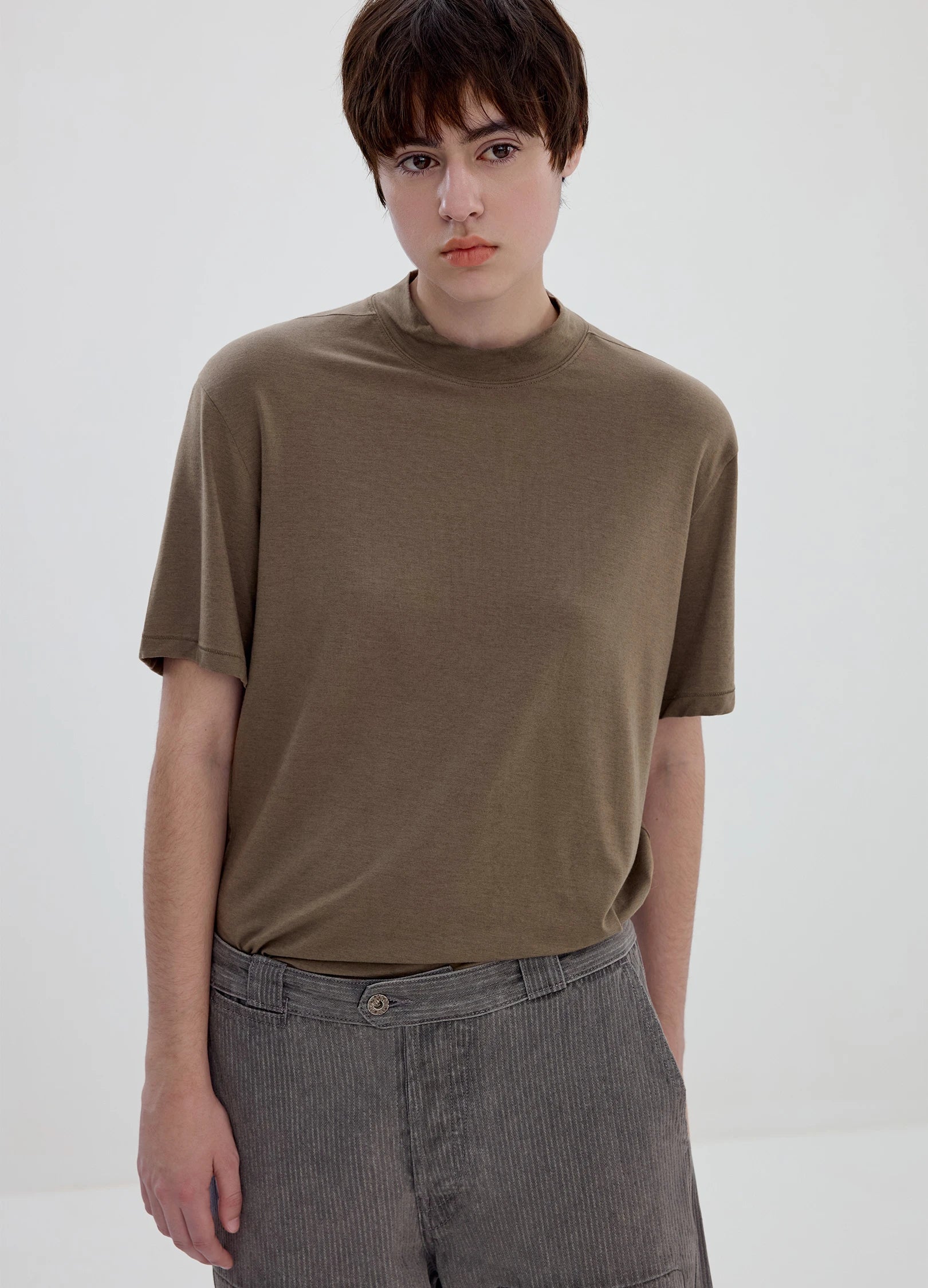 Merino-Blend Mock-Neck Tee