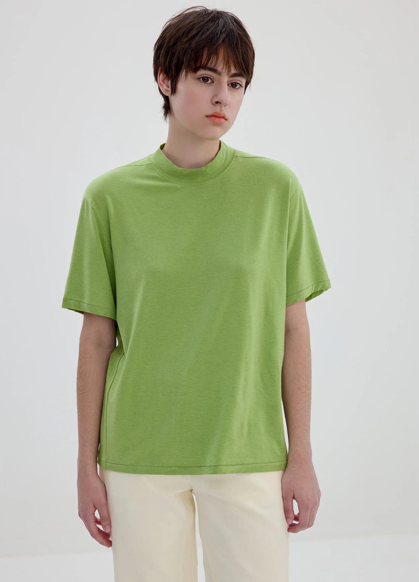 Merino-Blend Mock-Neck Tee