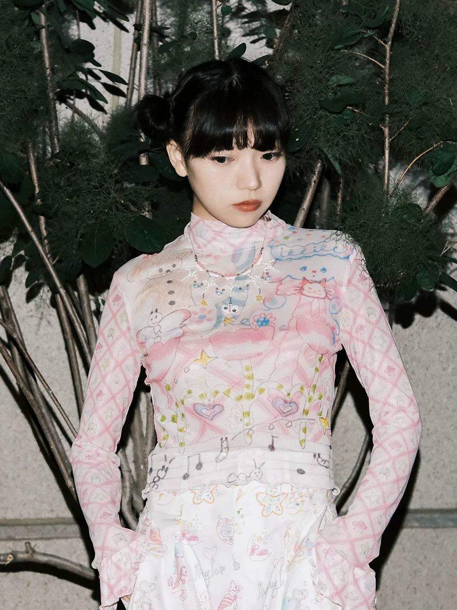 Sweet Dream Carousel Ruffle Sleeve Top