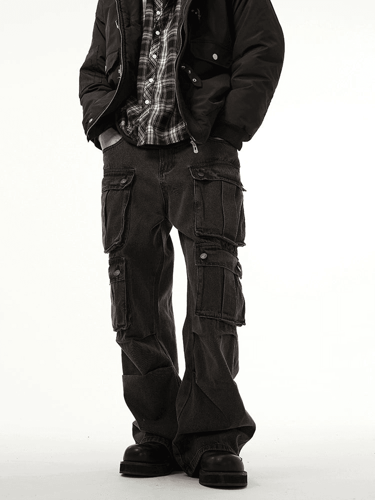 Heavy-Duty Multi-Pocket Workwear Cargo Jeans - chiclara