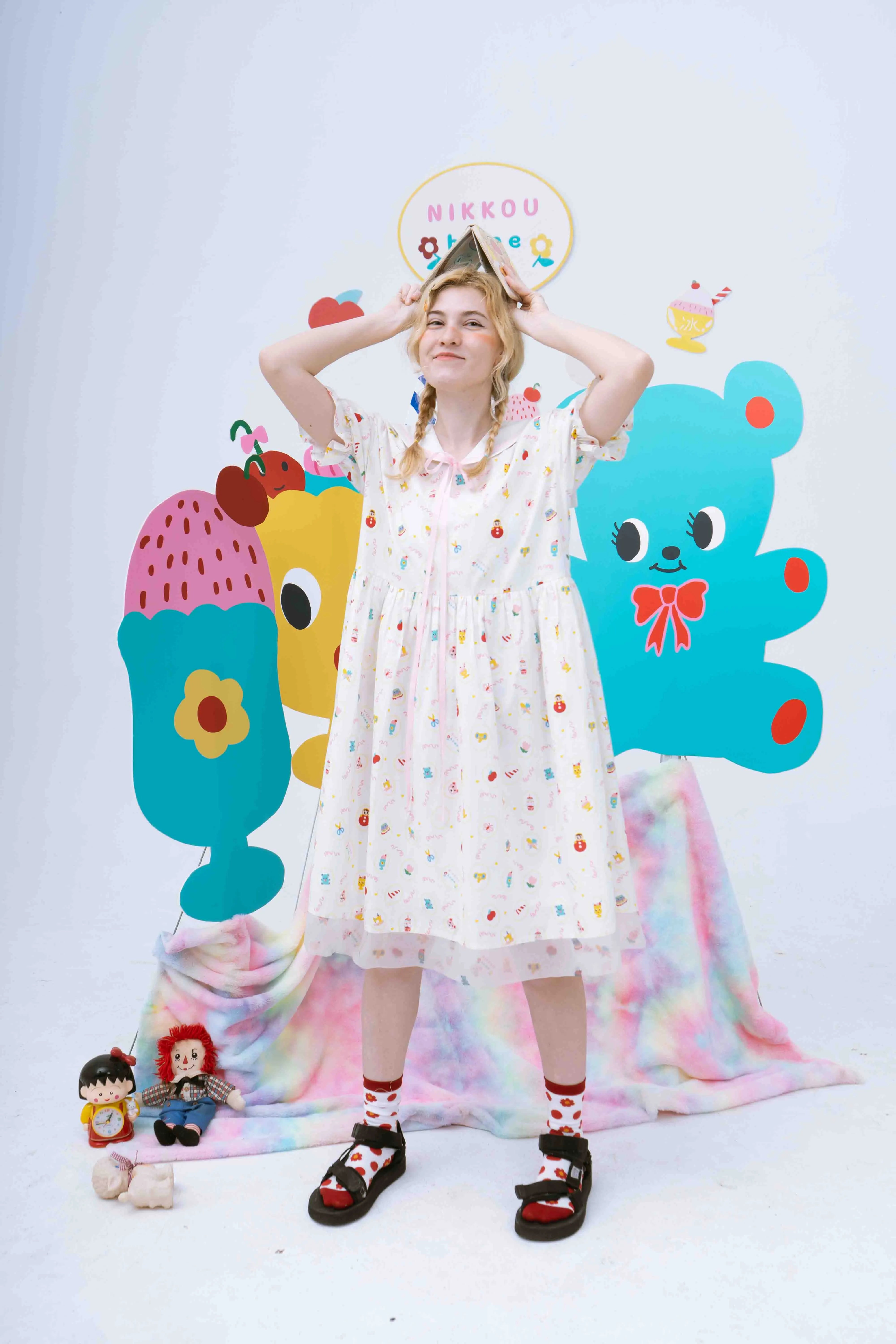 Sweet Milkshake Print Ruffle Babydoll Dress