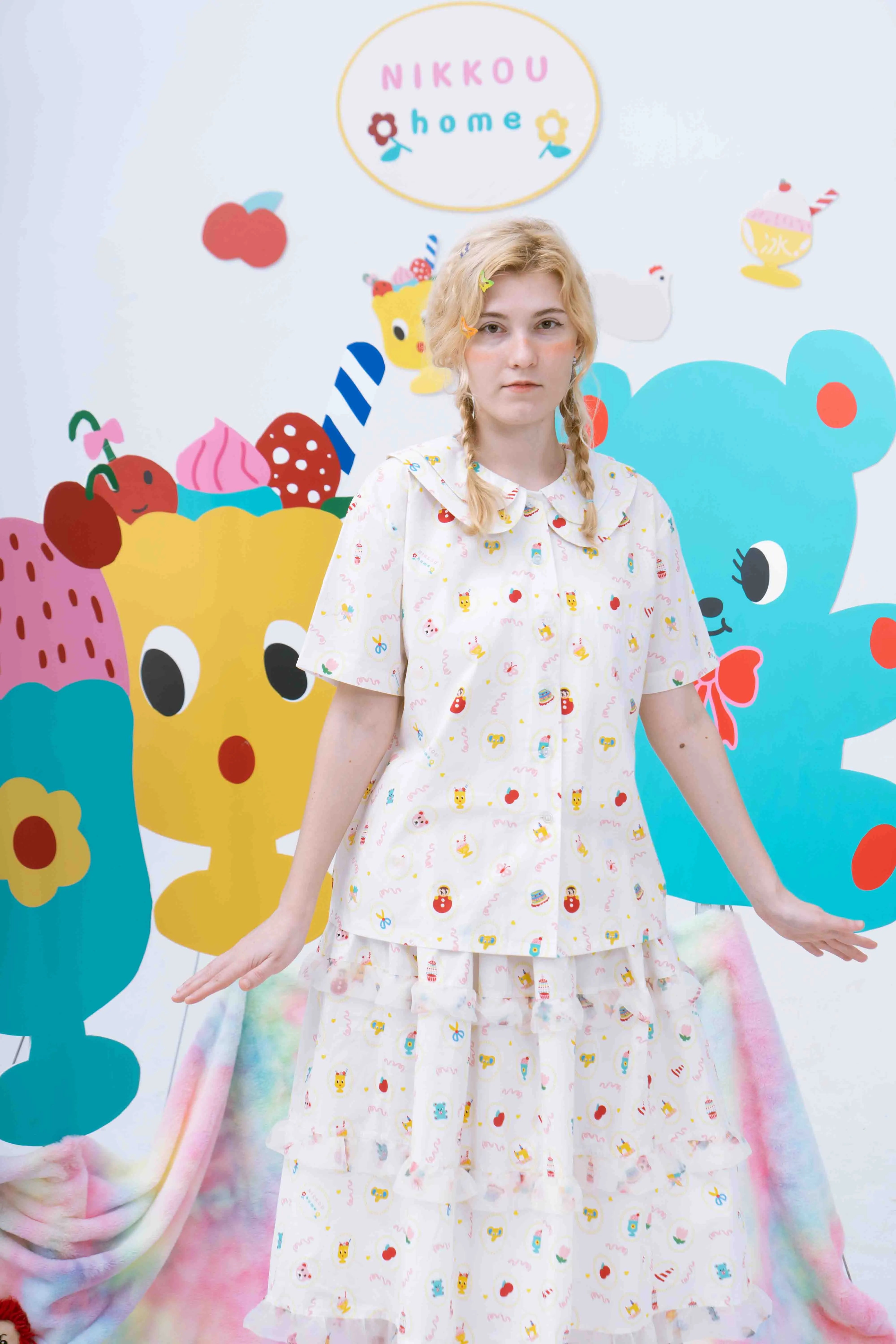 Sweet Milkshake Print Peter Pan Collar Blouse