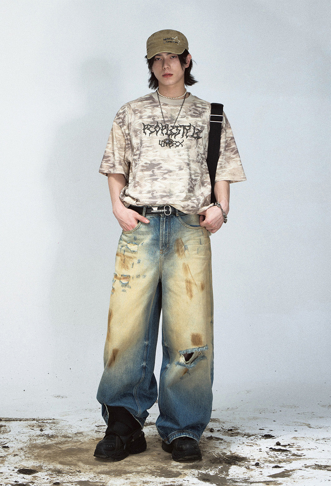 Tie-Dye verblasste zerrissene Weitbeinjeans