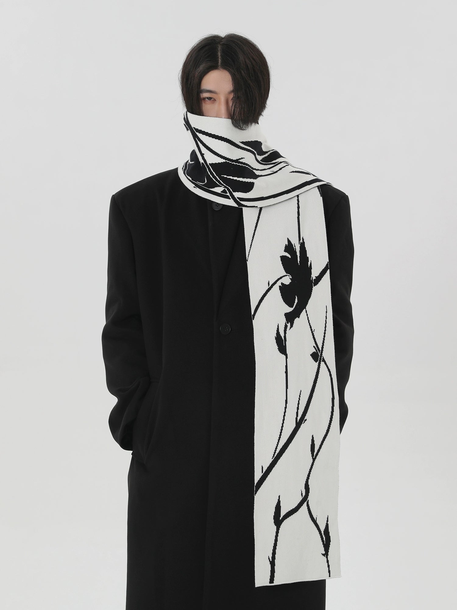 Reversible Scarf with Floral Vine Pattern