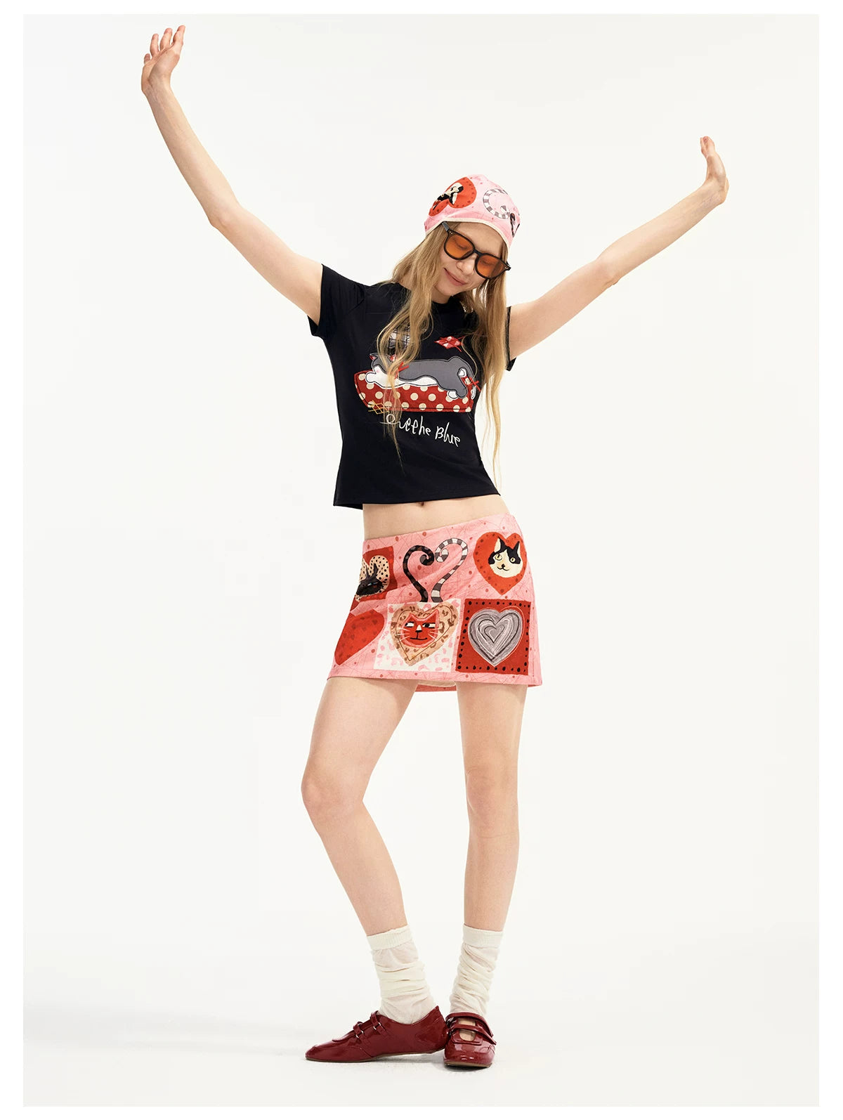 Candy Hearts Kitty Patchwork Mini Skirt