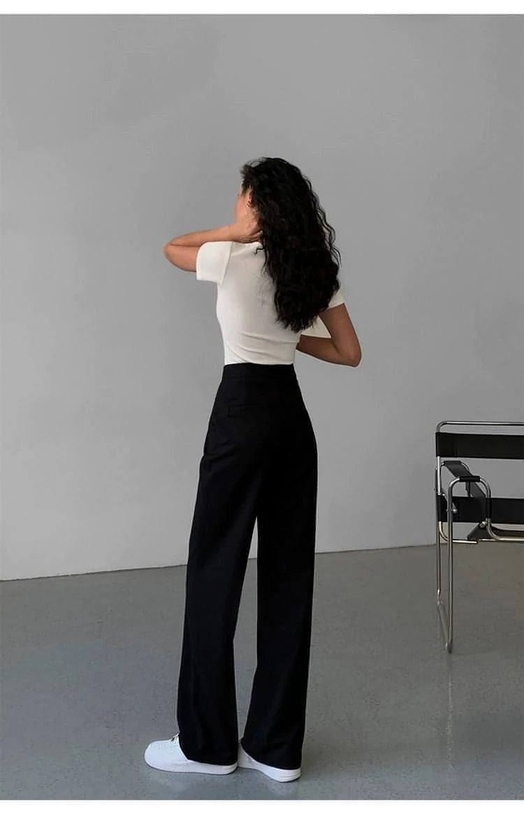 High-Waist Loose Wide-Leg Suit Trousers - chiclara