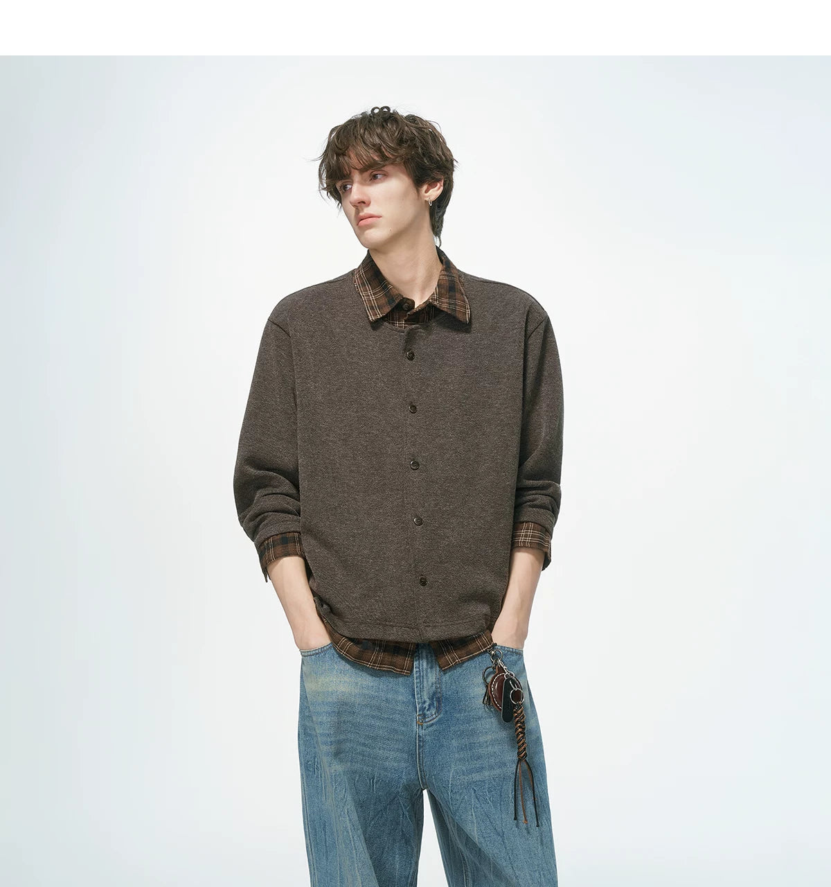 Hearthlayer Plaid Collar Knit Shirt