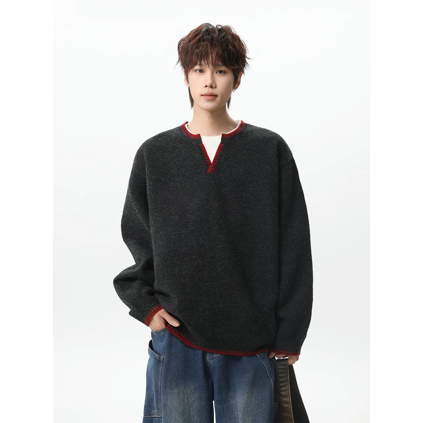 Ember Stitch Charcoal Knit Pullover