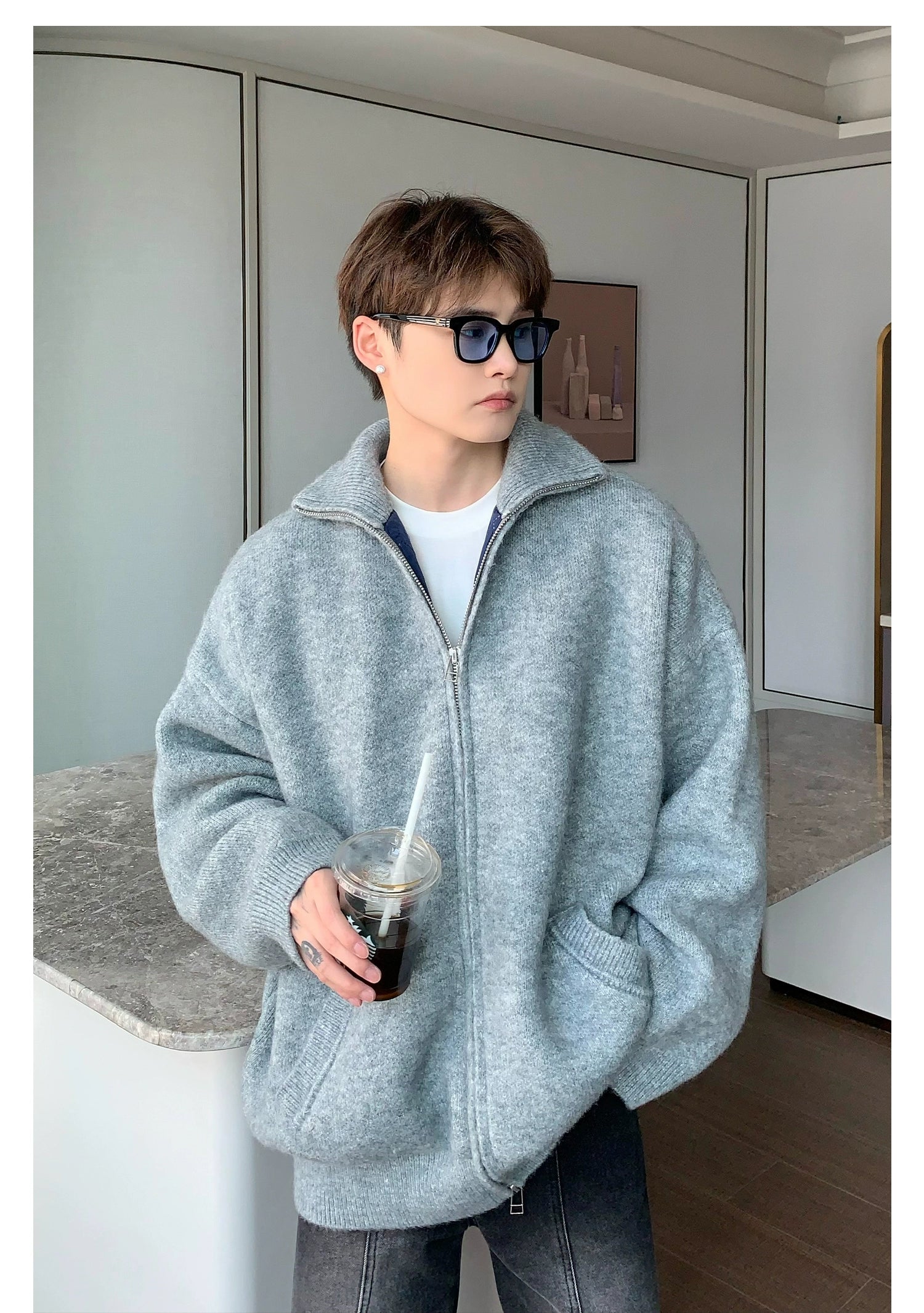 Zip Up Knit Jacket