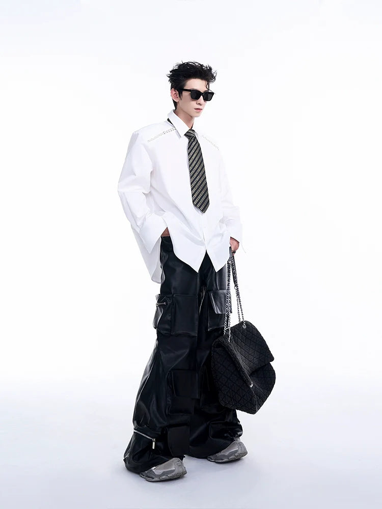 Black Cargo Pants with Fabric Panel Details