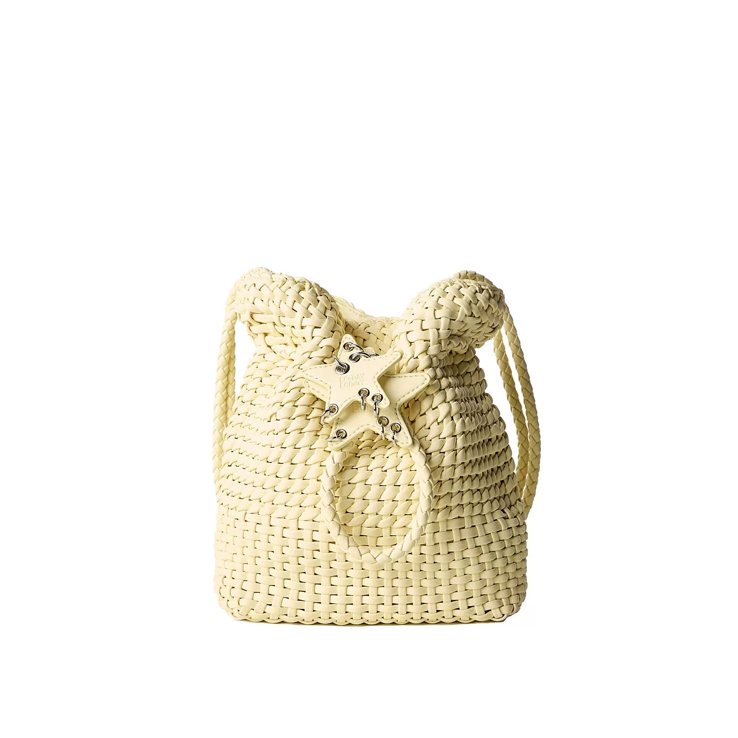 Woven Star Drawstring Backpack - Cream Yellow