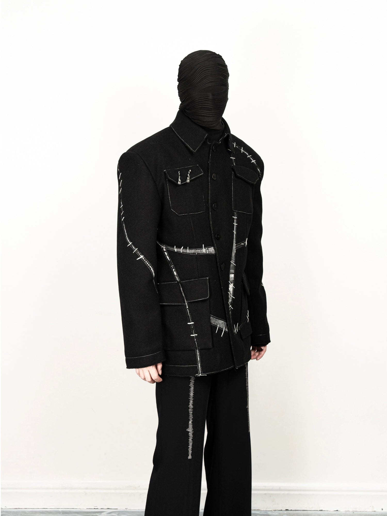 Stitch Detail Black Utility Jacket