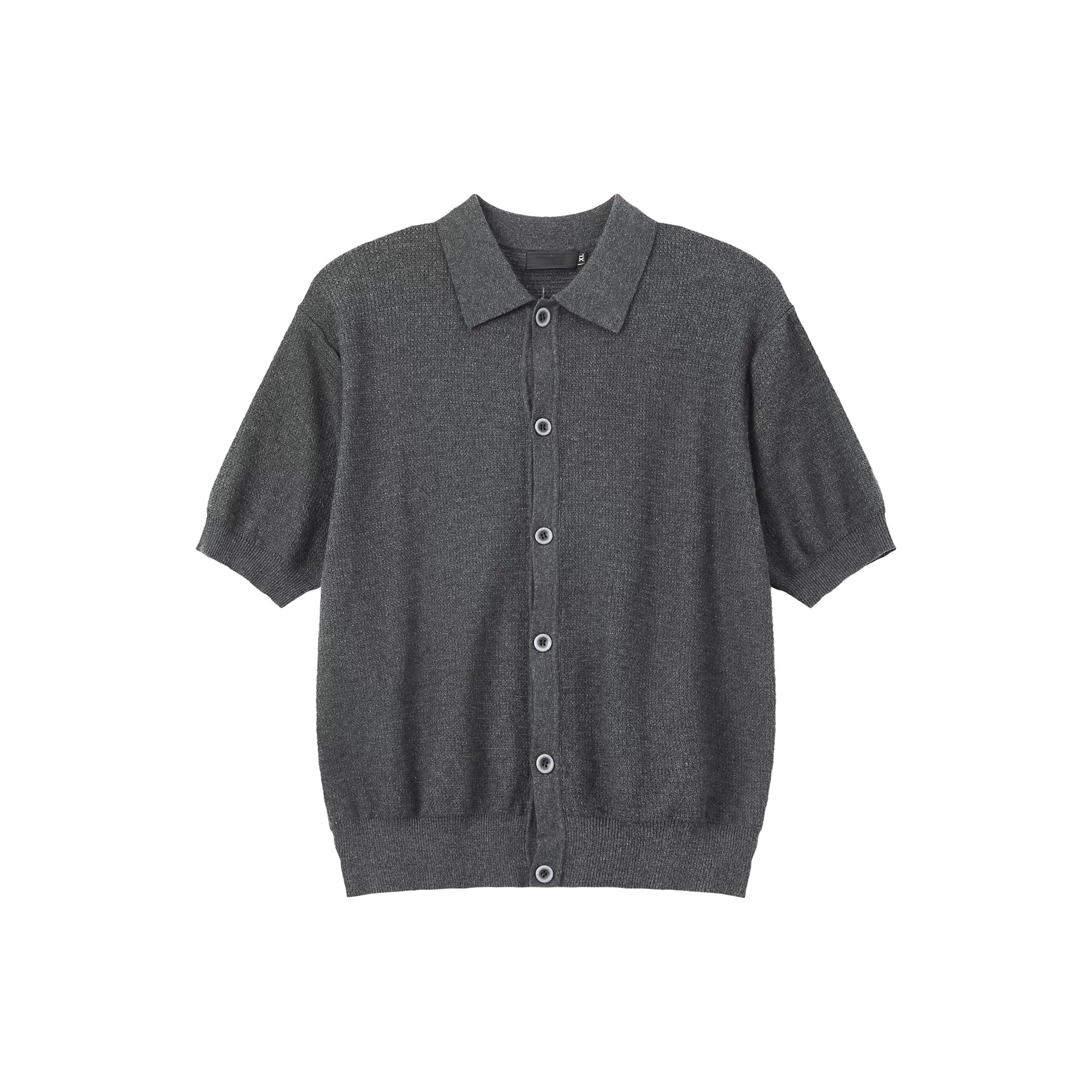 Retro Button Short-Sleeve Knit Cardigan - Dark Gray