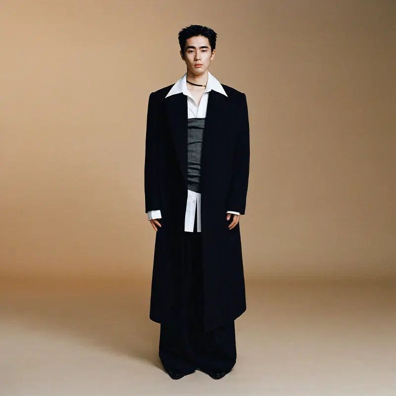 Wool Peak Lapel Coat - chiclara