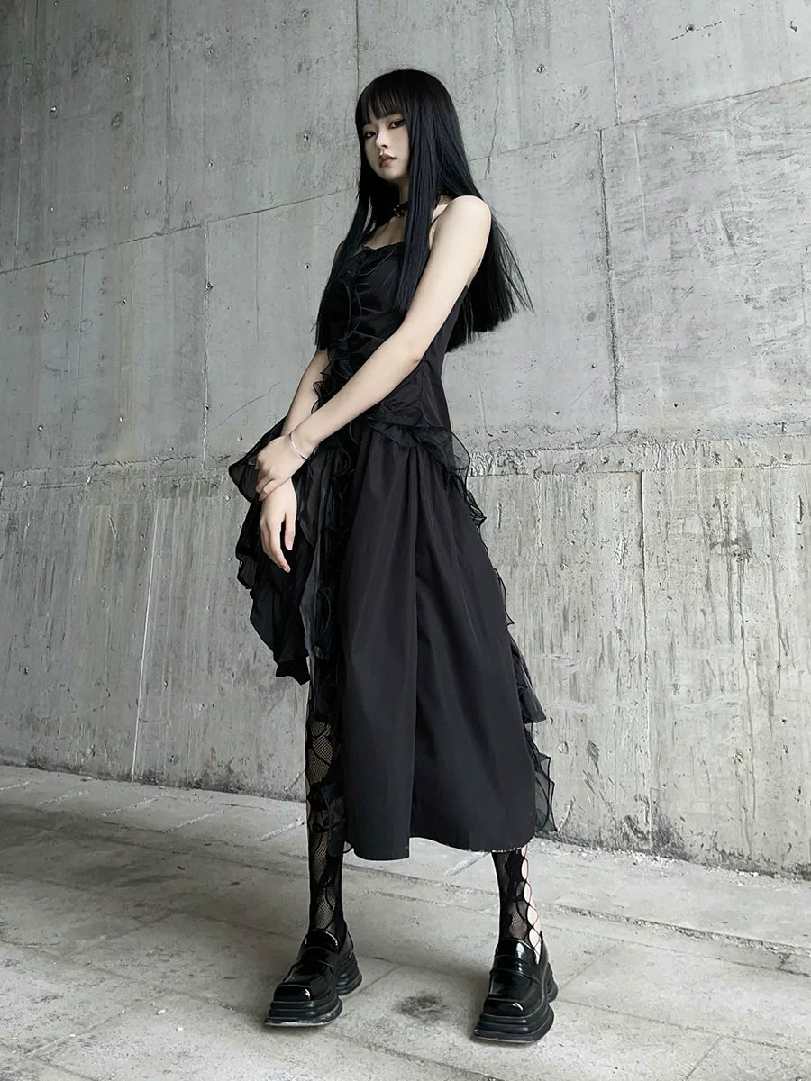 Dark Ruffle Party Dress