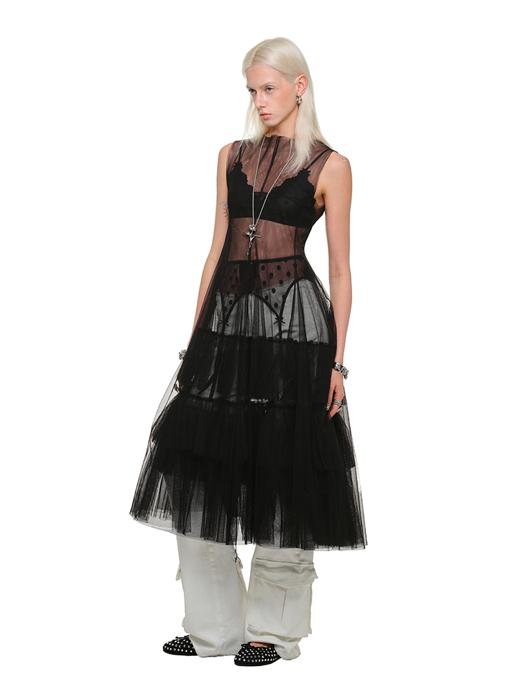 Sheer Tulle Tiered Dress
