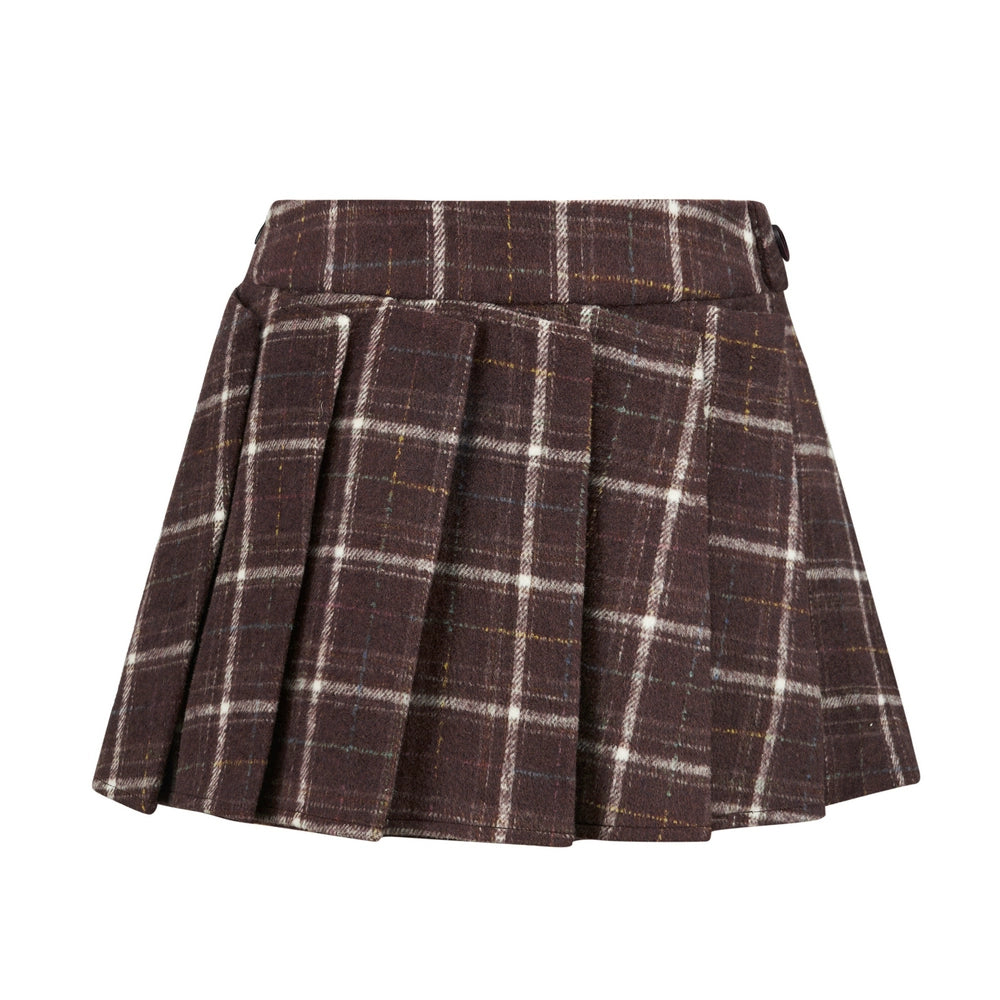 Brown Plaid Pleated Tennis Skirt