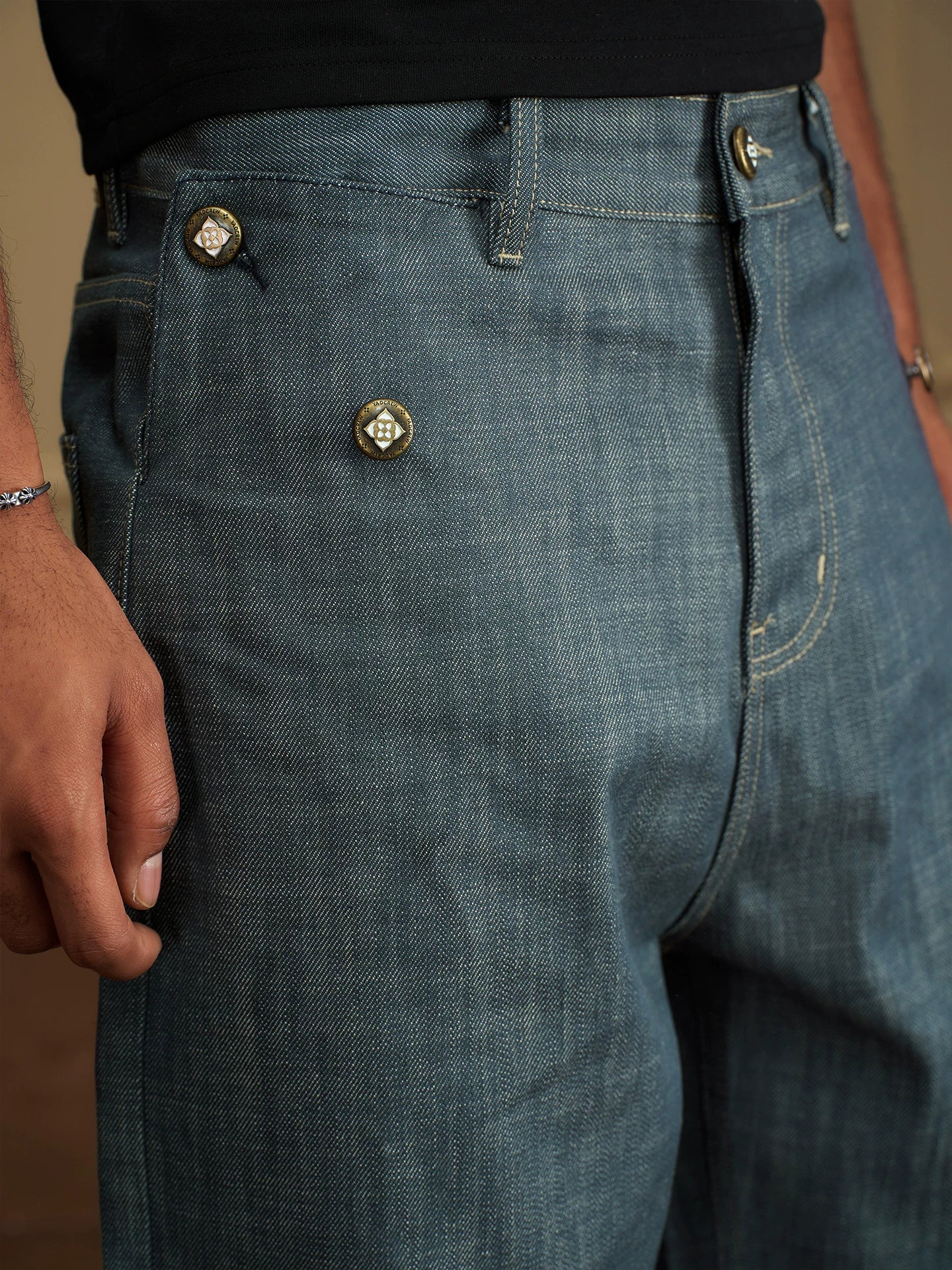 Paneled Pocket Wide Leg Jeans