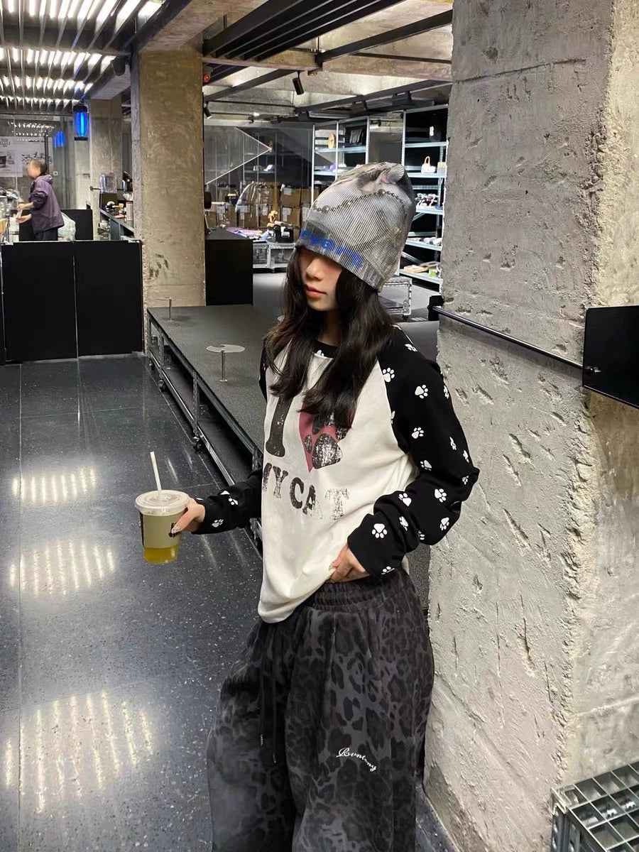 Pawprint Heart Cat Lover Raglan Longsleeve