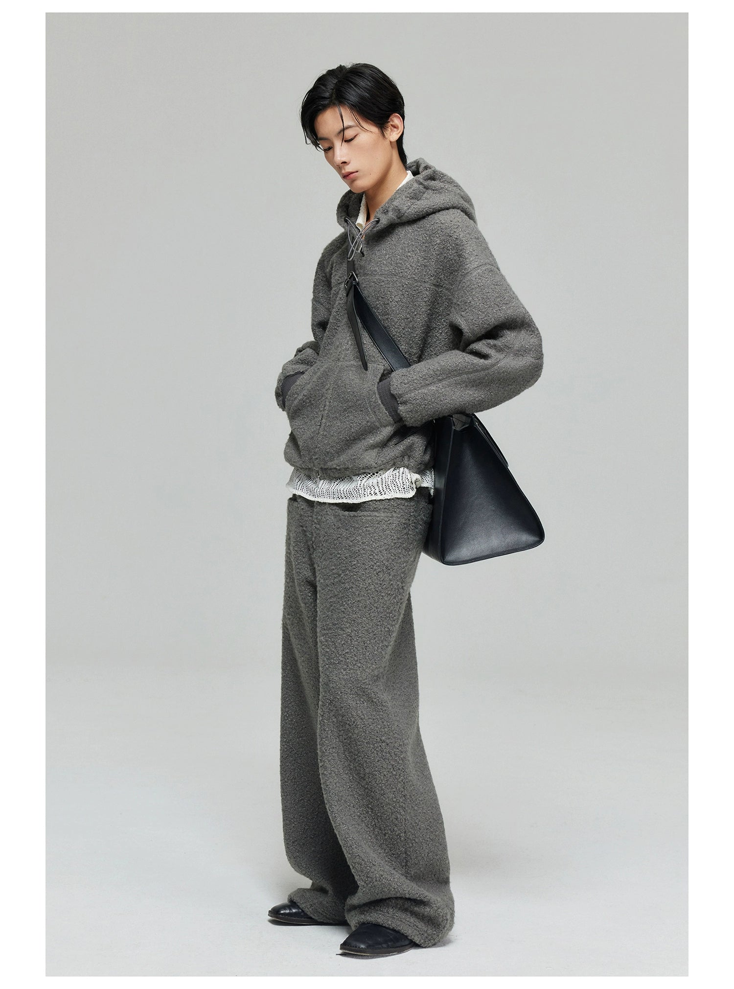 Textured Wide-Leg Fleece Pants