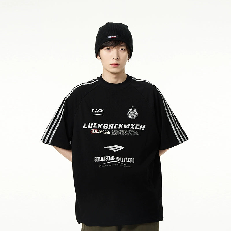 Oversized Graphic T-Shirt with White Stripe Sleeves