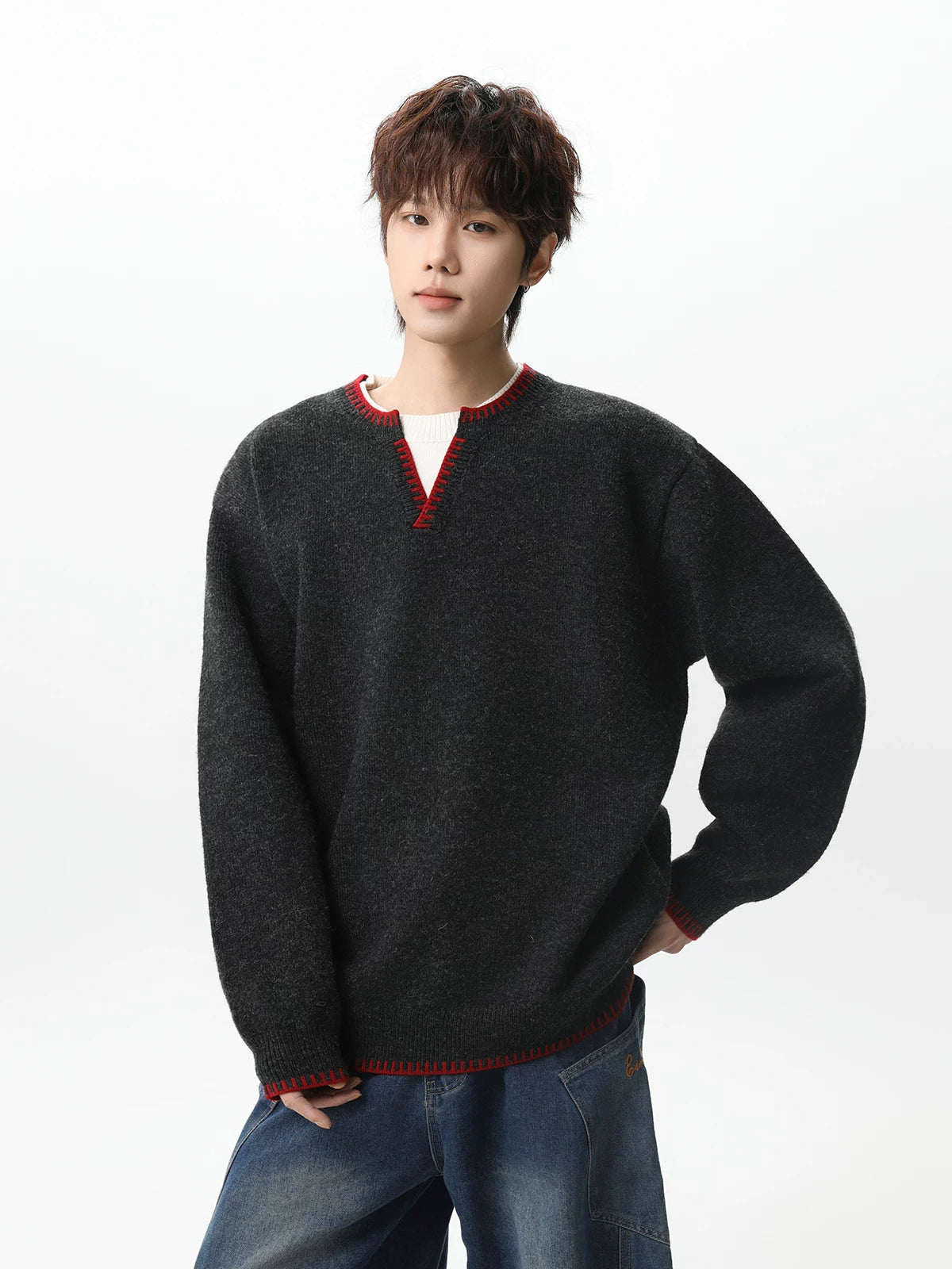 Ember Stitch Charcoal Knit Pullover