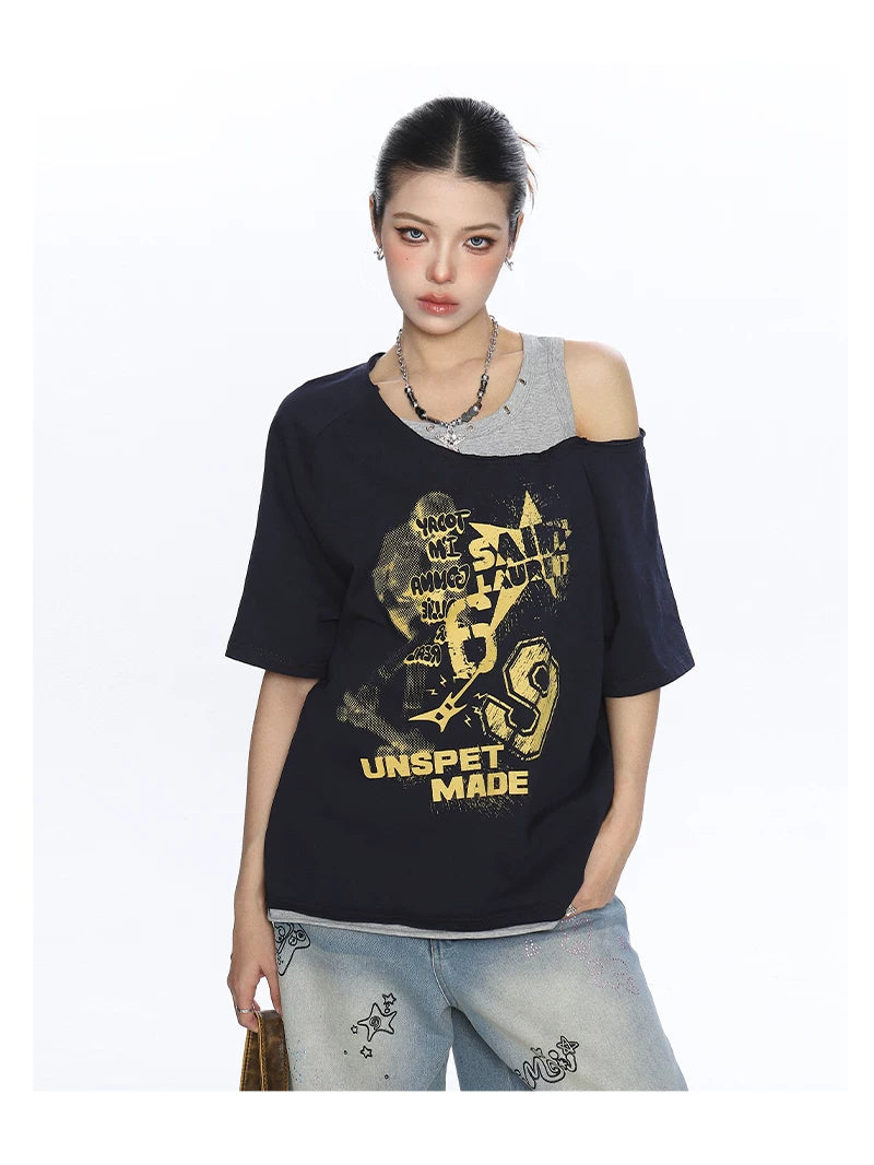 Rebel Static Layered Off-Shoulder Graphic Tee