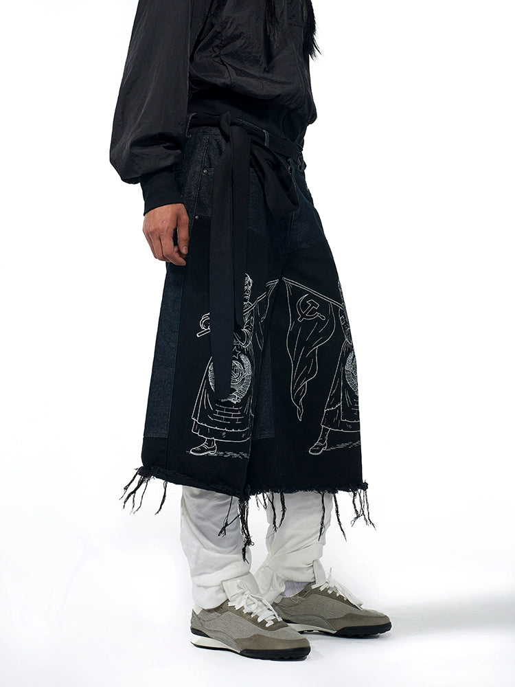 Black Streetwear Graphic Shorts