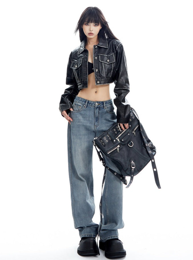 Jeans de mezclilla de pierna ancha de la luz