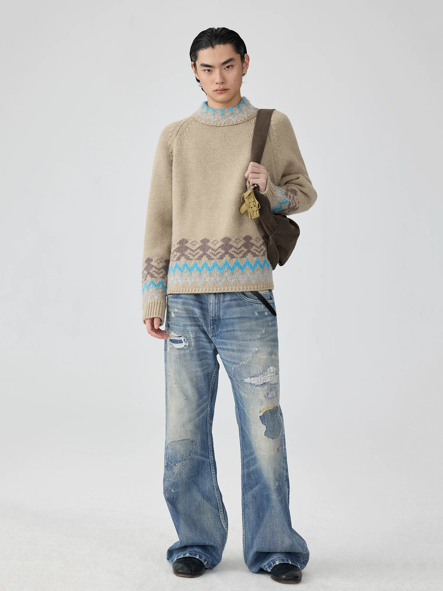 Distressed Patchwork Flared Jeans