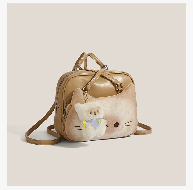 Caramel Kitty & Bear Charm Crossbody