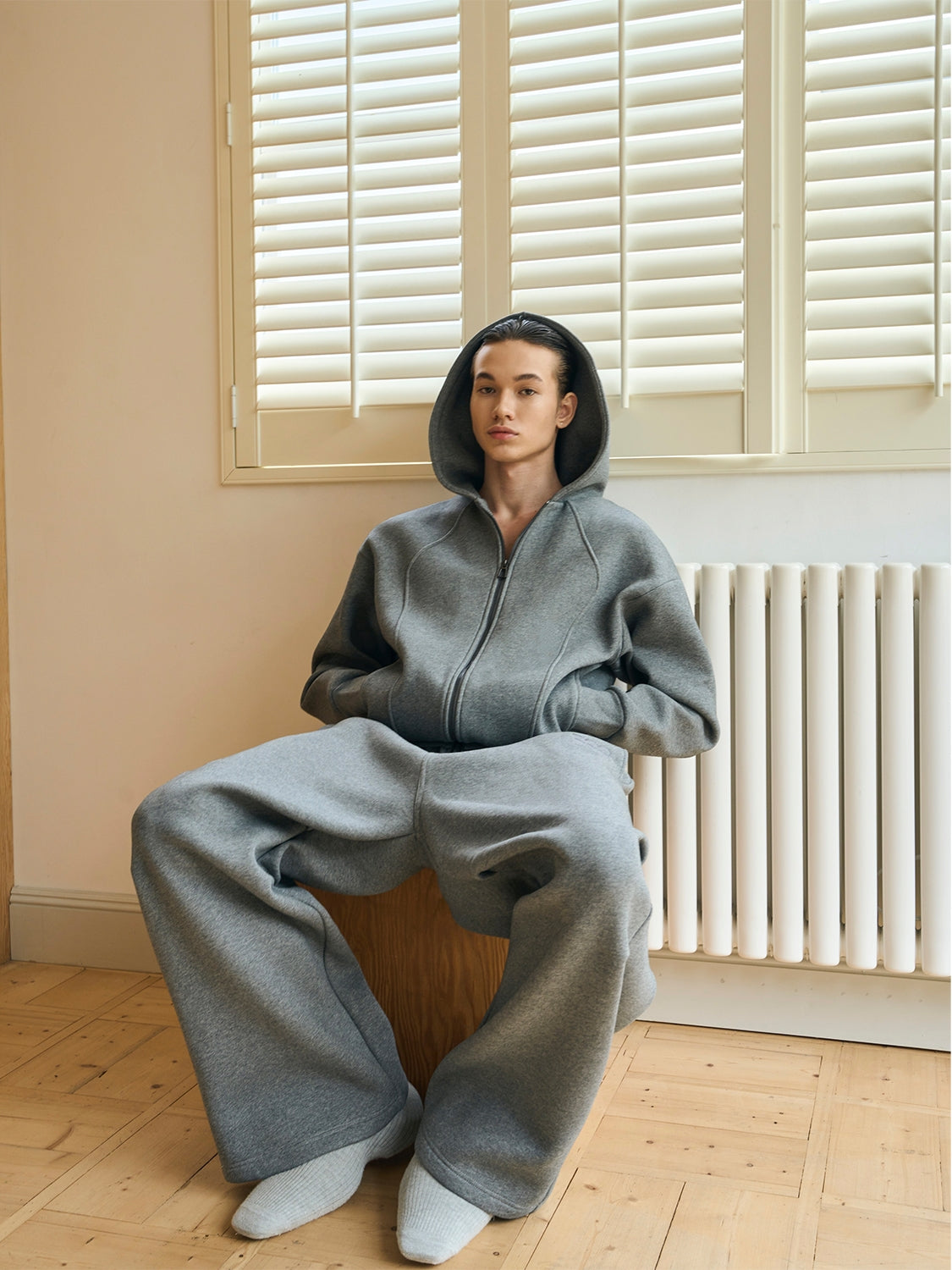 Heavyweight Zip-Up Hoodie and Wide-Leg Sweatpants Setup