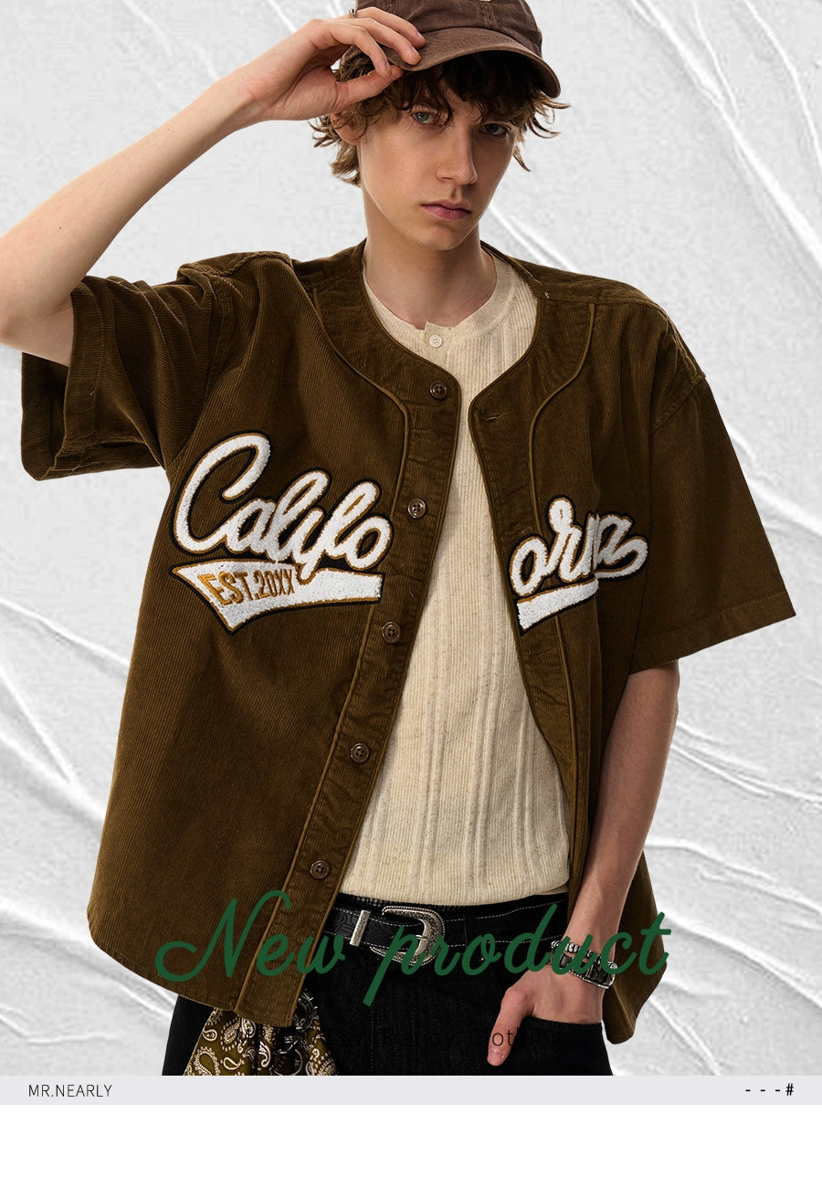 Cali Script Corduroy Baseball Shirt