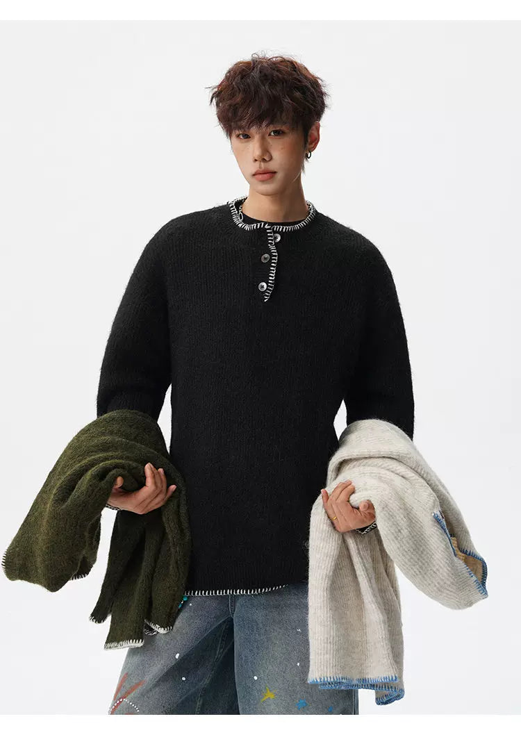 Coastal Trim Textured Henley Sweater