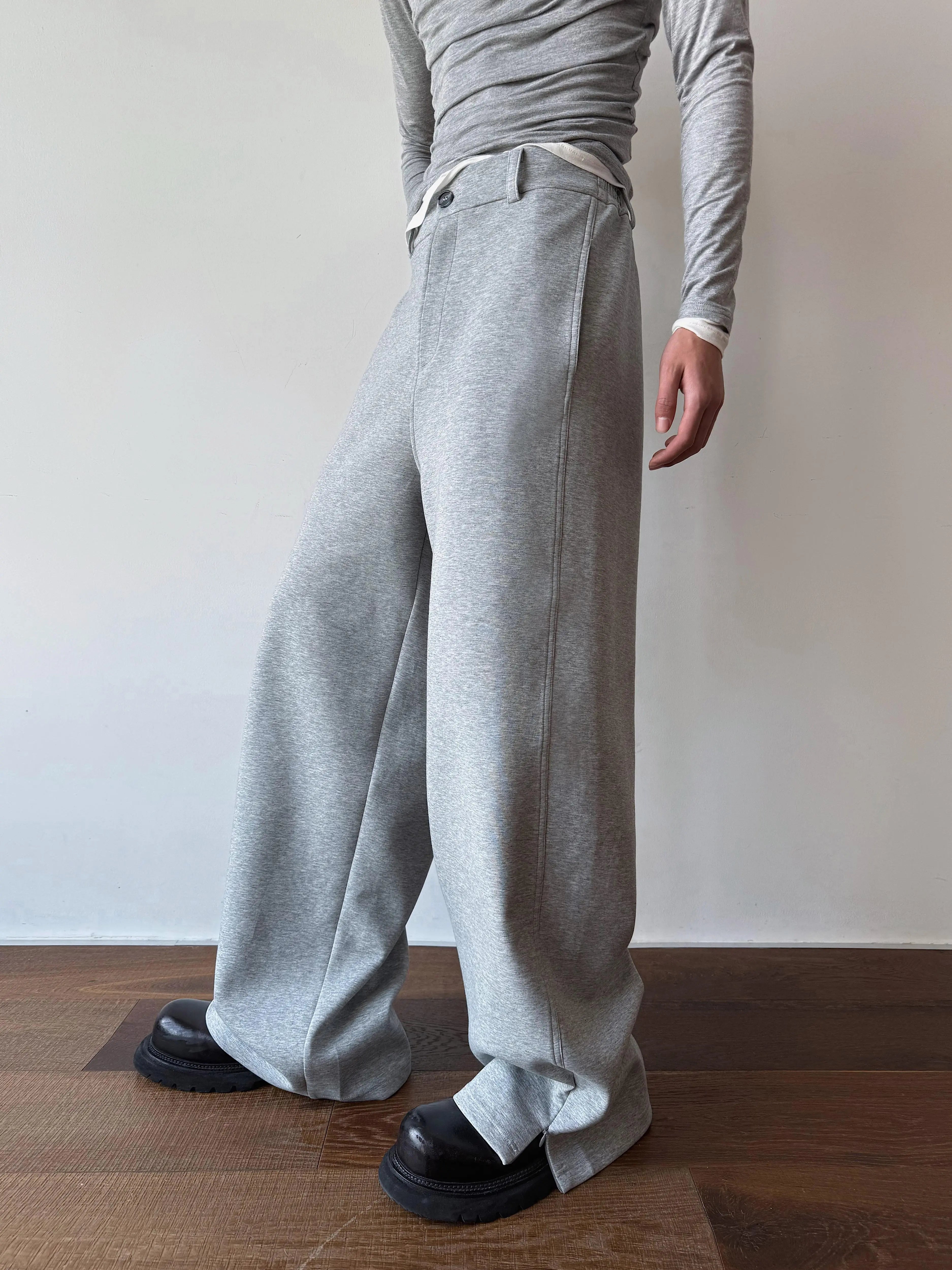 Wool Blend Wide Leg Grey Pants