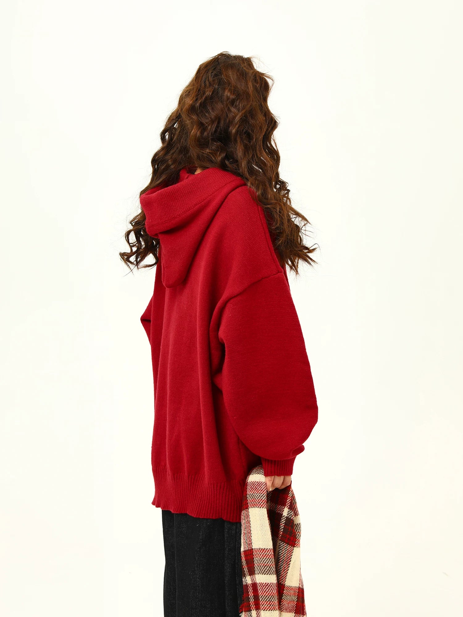 Cranberry Puff Knit Hoodie Sweater