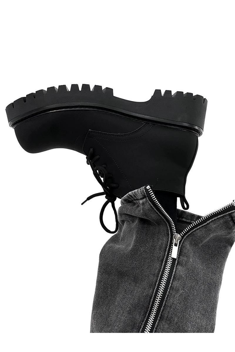 Chunky Black Platform Derby Shoes with Lug Soles